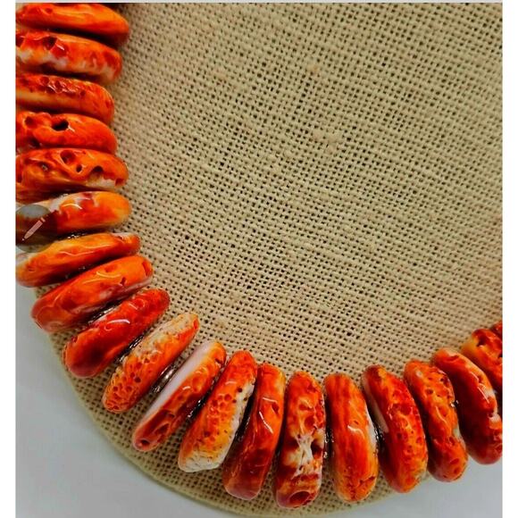 Orange Spiny Oyster Grad. Button Beads Sterling Artisan Necklace NWT - Picture 10 of 11